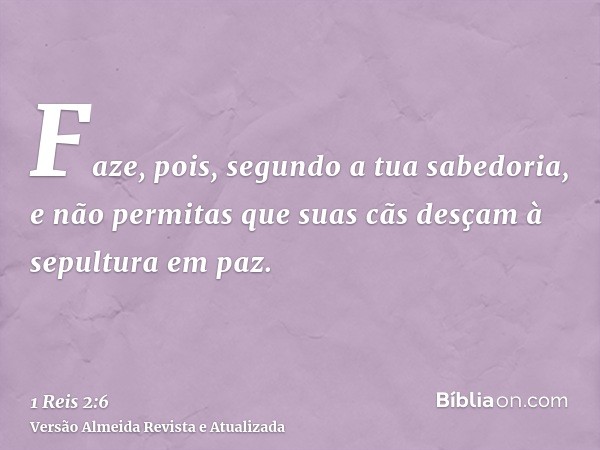 Faze, pois, segundo a tua sabedoria, e não permitas que suas cãs desçam à sepultura em paz.