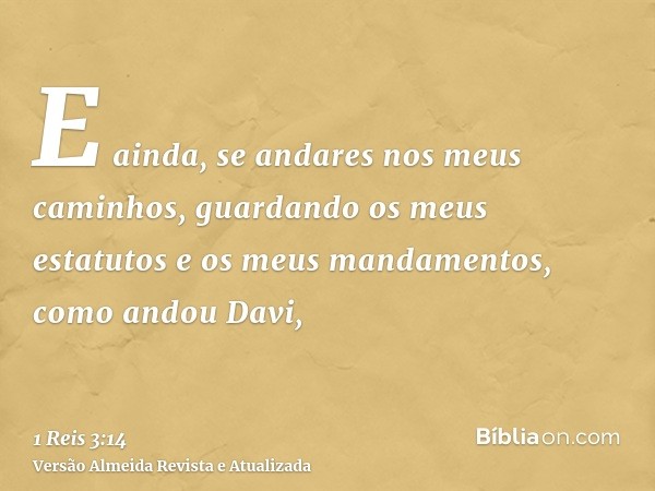 E ainda, se andares nos meus caminhos, guardando os meus estatutos e os meus mandamentos, como andou Davi,