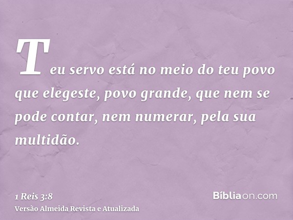 Teu servo está no meio do teu povo que elegeste, povo grande, que nem se pode contar, nem numerar, pela sua multidão.