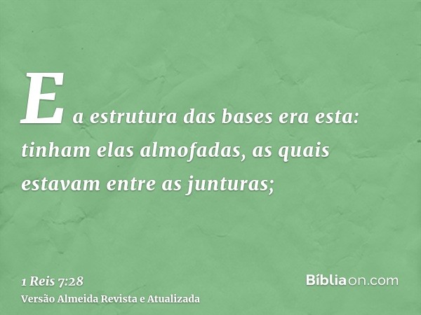 E a estrutura das bases era esta: tinham elas almofadas, as quais estavam entre as junturas;