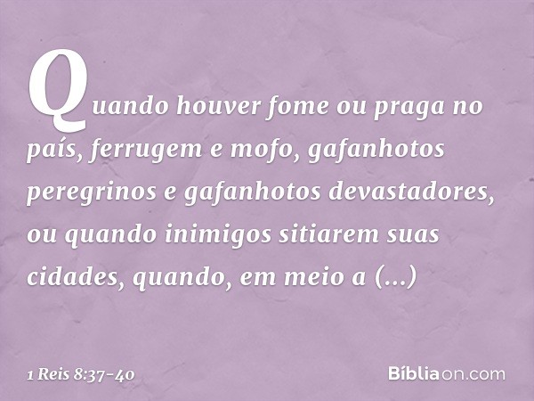 "Quando houver fome ou praga no país, ferrugem e mofo, gafanhotos peregrinos e gafanhotos devastadores, ou quando inimigos sitiarem suas cidades, quando, em mei