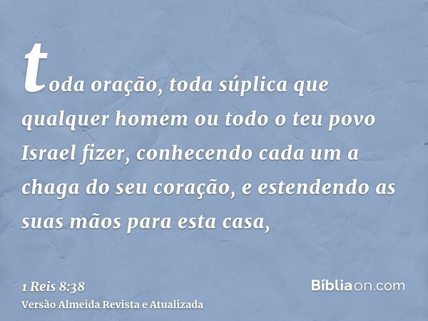 toda oração, toda súplica que qualquer homem ou todo o teu povo Israel fizer, conhecendo cada um a chaga do seu coração, e estendendo as suas mãos para esta cas