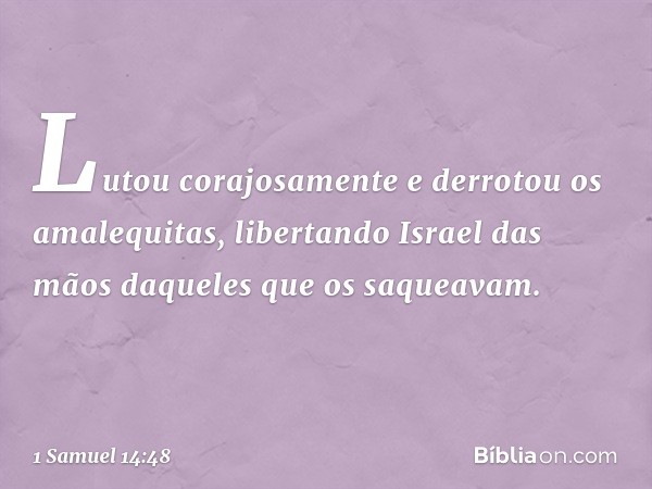 Lutou corajosamente e derrotou os amalequitas, libertando Israel das mãos daqueles que os saqueavam. -- 1 Samuel 14:48