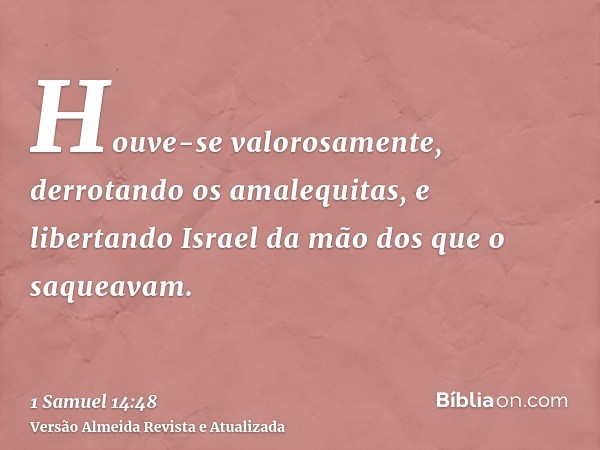 Houve-se valorosamente, derrotando os amalequitas, e libertando Israel da mão dos que o saqueavam.