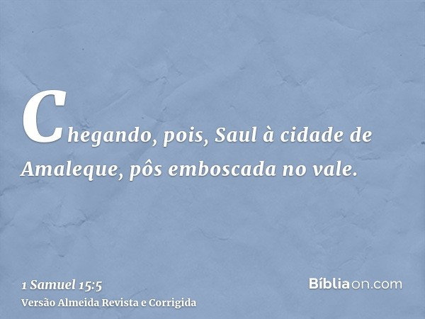Chegando, pois, Saul à cidade de Amaleque, pôs emboscada no vale.