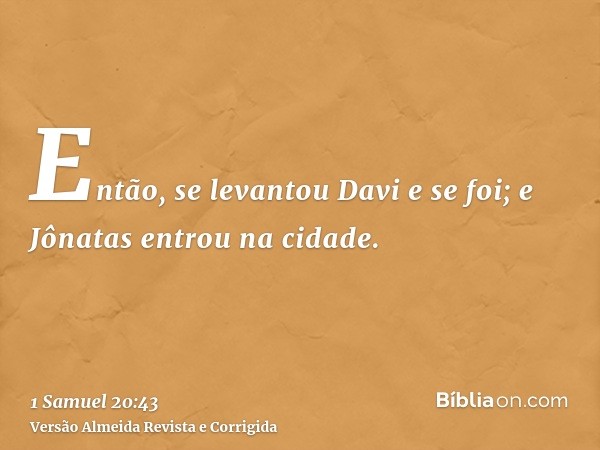 Então, se levantou Davi e se foi; e Jônatas entrou na cidade.