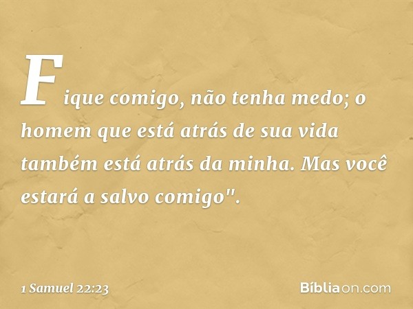 Fique comigo, não tenha medo; o homem que está atrás de sua vida também está atrás da minha. Mas você estará a salvo comigo". -- 1 Samuel 22:23