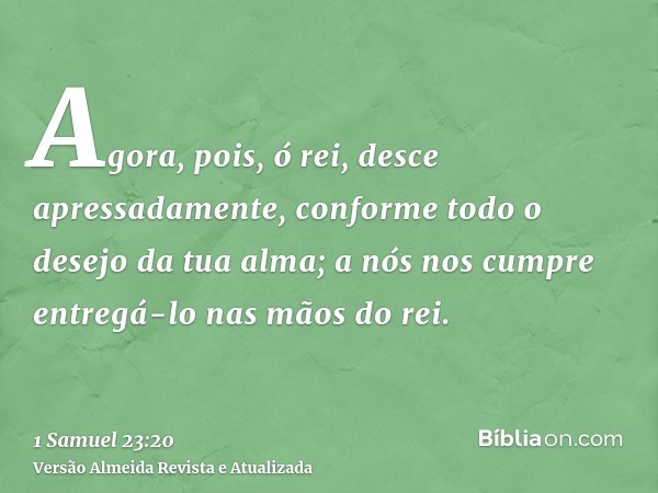 Agora, pois, ó rei, desce apressadamente, conforme todo o desejo da tua alma; a nós nos cumpre entregá-lo nas mãos do rei.