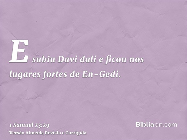 E subiu Davi dali e ficou nos lugares fortes de En-Gedi.