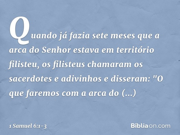 Quando já fazia sete meses que a arca do Senhor estava em território filisteu, os filisteus chamaram os sacerdotes e adivinhos e disseram: "O que faremos com a 