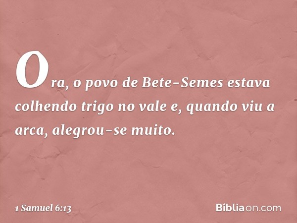 Ora, o povo de Bete-Semes estava colhendo trigo no vale e, quando viu a arca, alegrou-se muito. -- 1 Samuel 6:13