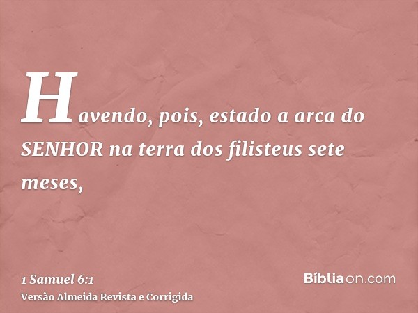 Havendo, pois, estado a arca do SENHOR na terra dos filisteus sete meses,