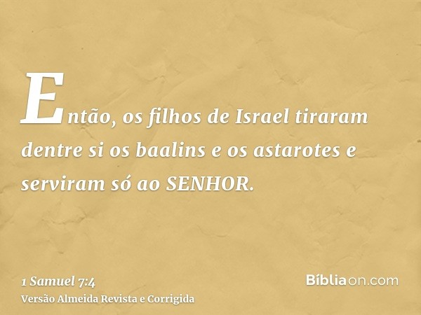 Então, os filhos de Israel tiraram dentre si os baalins e os astarotes e serviram só ao SENHOR.