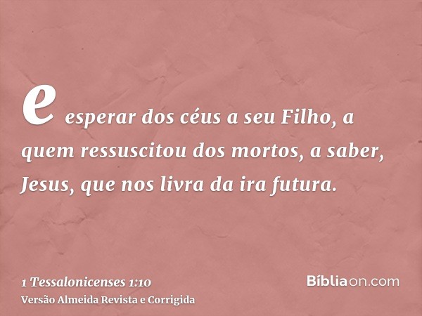 e esperar dos céus a seu Filho, a quem ressuscitou dos mortos, a saber, Jesus, que nos livra da ira futura.