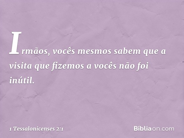 Irmãos, vocês mesmos sabem que a visita que fizemos a vocês não foi inútil. -- 1 Tessalonicenses 2:1