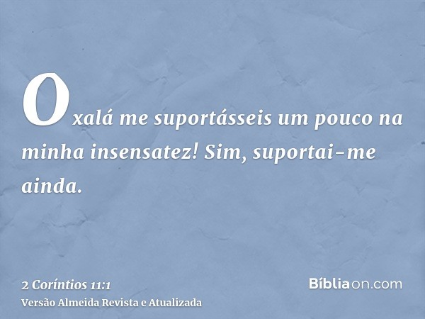 Oxalá me suportásseis um pouco na minha insensatez! Sim, suportai-me ainda.