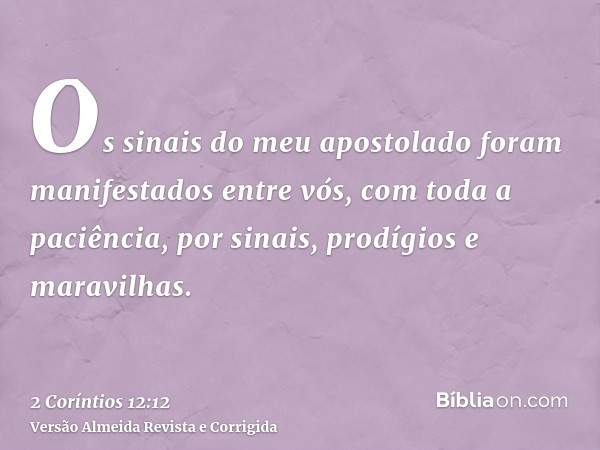 Os sinais do meu apostolado foram manifestados entre vós, com toda a paciência, por sinais, prodígios e maravilhas.