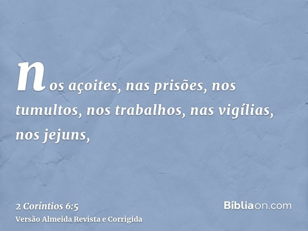 nos açoites, nas prisões, nos tumultos, nos trabalhos, nas vigílias, nos jejuns,
