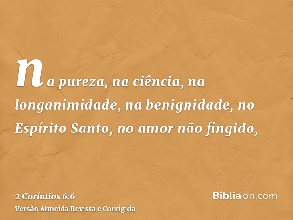 na pureza, na ciência, na longanimidade, na benignidade, no Espírito Santo, no amor não fingido,