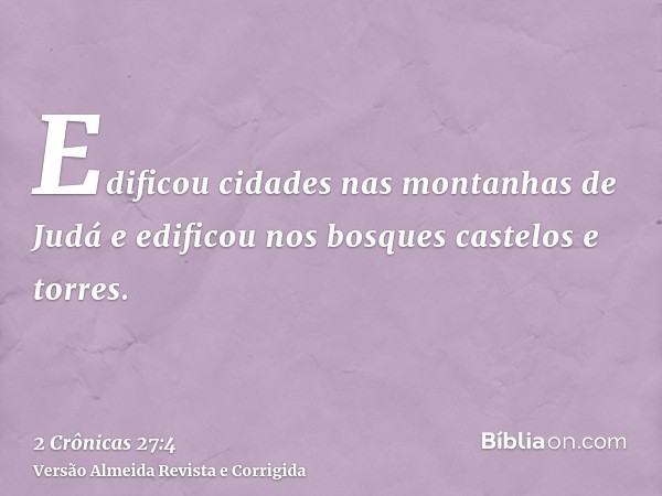 Edificou cidades nas montanhas de Judá e edificou nos bosques castelos e torres.