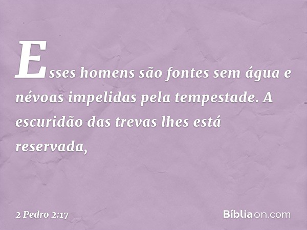 Esses homens são fontes sem água e névoas impelidas pela tempestade. A escuridão das trevas lhes está reservada, -- 2 Pedro 2:17