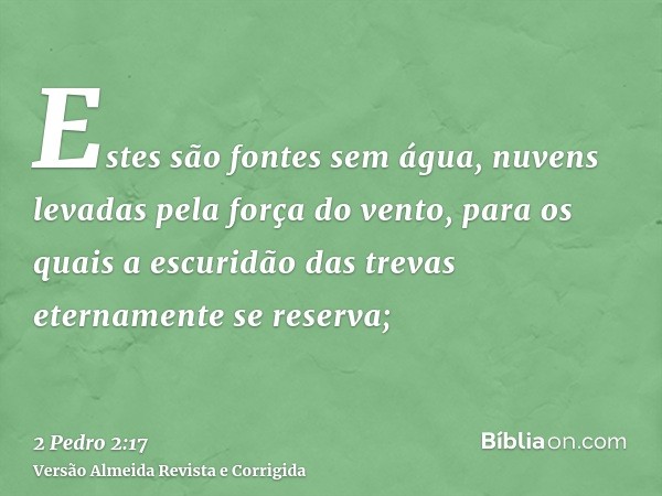 Estes são fontes sem água, nuvens levadas pela força do vento, para os quais a escuridão das trevas eternamente se reserva;
