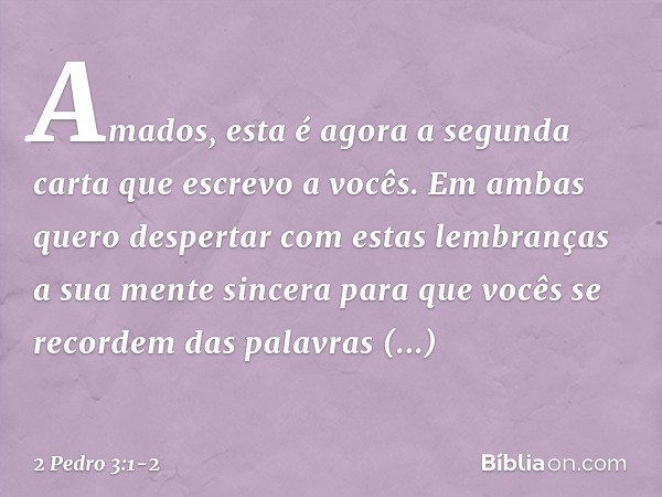 Amados, esta é agora a segunda carta que escrevo a vocês. Em ambas quero despertar com estas lembranças a sua mente sincera para que vocês se recordem das palav