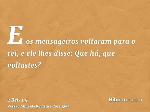 E os mensageiros voltaram para o rei, e ele lhes disse: Que há, que voltastes?