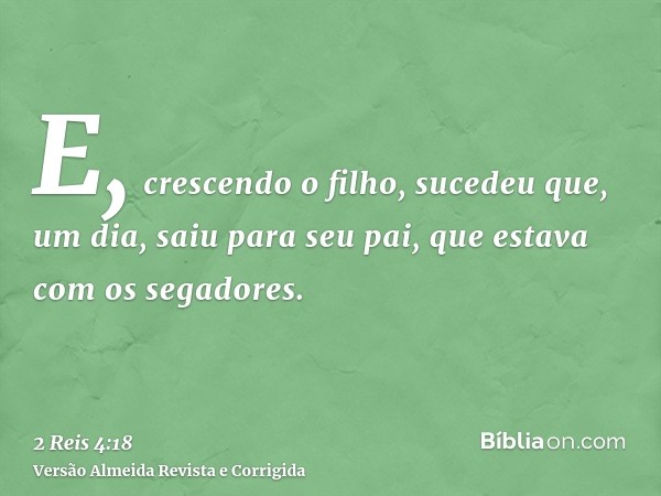E, crescendo o filho, sucedeu que, um dia, saiu para seu pai, que estava com os segadores.
