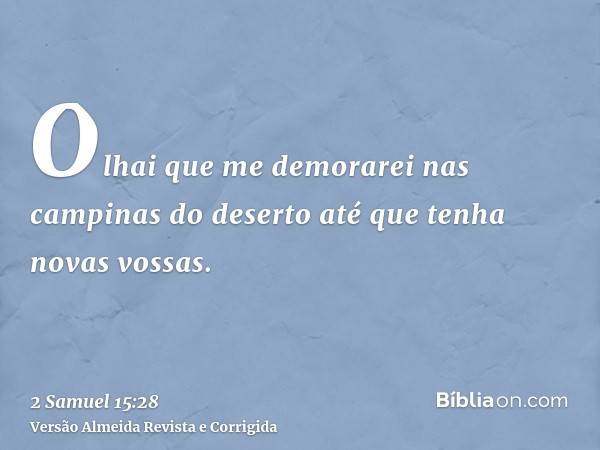 Olhai que me demorarei nas campinas do deserto até que tenha novas vossas.