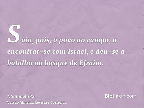 Saiu, pois, o povo ao campo, a encontrar-se com Israel, e deu-se a batalha no bosque de Efraim.