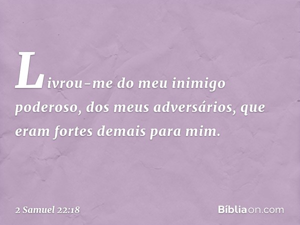 Livrou-me do meu inimigo poderoso,
dos meus adversários,
que eram fortes demais para mim. -- 2 Samuel 22:18