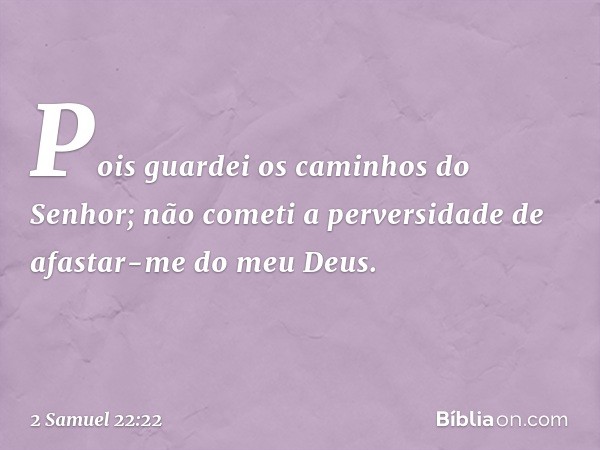 Pois guardei os caminhos do Senhor;
não cometi a perversidade
de afastar-me do meu Deus. -- 2 Samuel 22:22