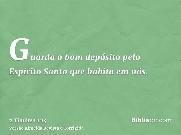 Guarda o bom depósito pelo Espírito Santo que habita em nós.