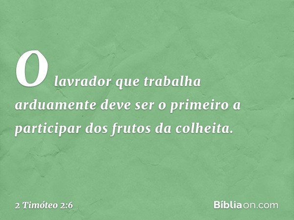 O lavrador que trabalha arduamente deve ser o primeiro a participar dos frutos da colheita. -- 2 Timóteo 2:6