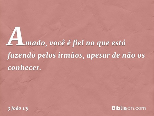 Amado, você é fiel no que está fazendo pelos irmãos, apesar de não os conhecer. -- 3 João 1:5