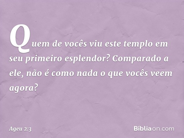 Quem de vocês viu este templo em seu primeiro esplendor? Comparado a ele, não é como nada o que vocês veem agora? -- Ageu 2:3