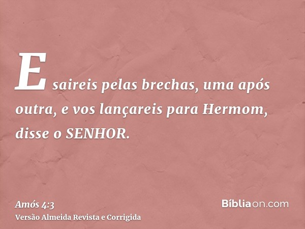 E saireis pelas brechas, uma após outra, e vos lançareis para Hermom, disse o SENHOR.