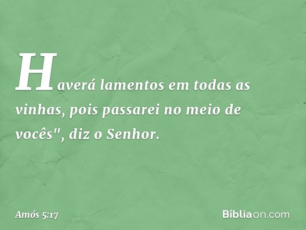 Haverá lamentos em todas as vinhas,
pois passarei no meio de vocês",
diz o Senhor. -- Amós 5:17