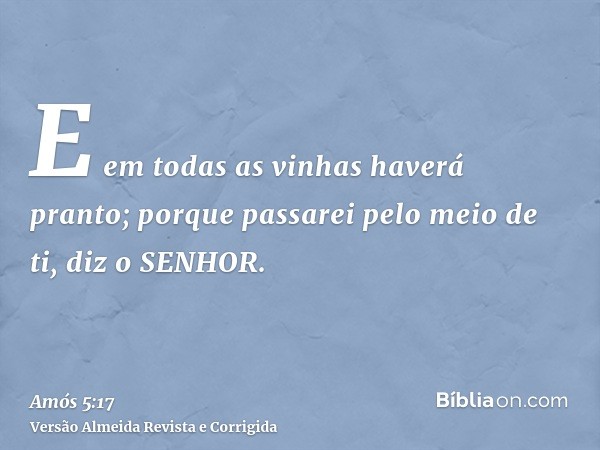 E em todas as vinhas haverá pranto; porque passarei pelo meio de ti, diz o SENHOR.