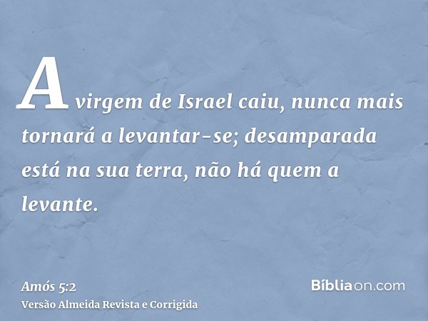 A virgem de Israel caiu, nunca mais tornará a levantar-se; desamparada está na sua terra, não há quem a levante.