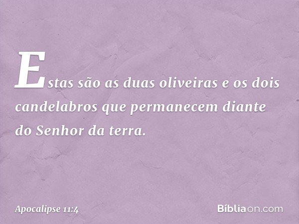 Estas são as duas oliveiras e os dois candelabros que permanecem diante do Senhor da terra. -- Apocalipse 11:4