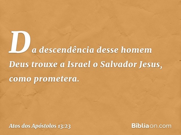 "Da descendência desse homem Deus trouxe a Israel o Salvador Jesus, como prometera. -- Atos dos Apóstolos 13:23