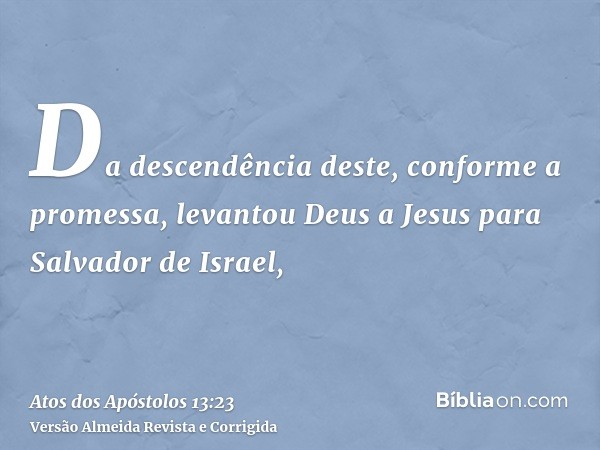 Da descendência deste, conforme a promessa, levantou Deus a Jesus para Salvador de Israel,