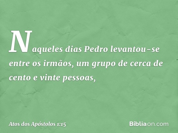 Naqueles dias Pedro levantou-se entre os irmãos, um grupo de cerca de cento e vinte pessoas, -- Atos dos Apóstolos 1:15