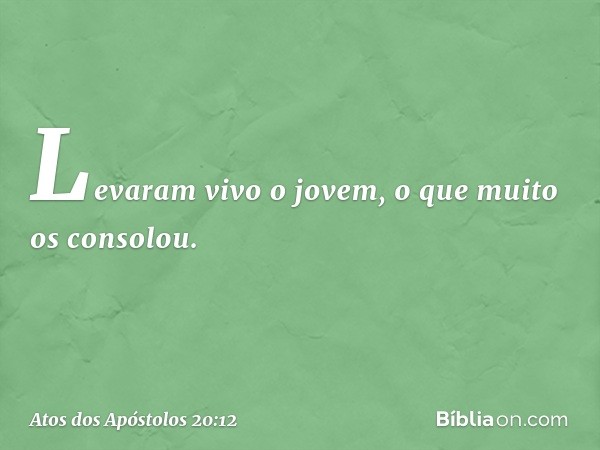 Levaram vivo o jovem, o que muito os consolou. -- Atos dos Apóstolos 20:12