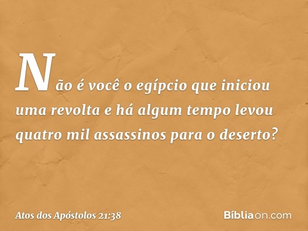 "Não é você o egípcio que iniciou uma revolta e há algum tempo levou quatro mil assassinos para o deserto?" -- Atos dos Apóstolos 21:38