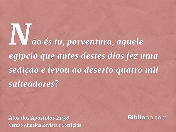 Não és tu, porventura, aquele egípcio que antes destes dias fez uma sedição e levou ao deserto quatro mil salteadores?