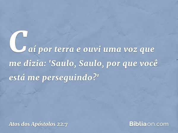 Caí por terra e ouvi uma voz que me dizia: 'Saulo, Saulo, por que você está me perseguindo?' -- Atos dos Apóstolos 22:7