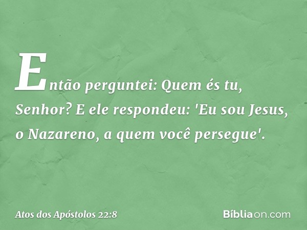 Então perguntei: Quem és tu, Senhor? E ele respondeu: 'Eu sou Jesus, o Nazareno, a quem você persegue'. -- Atos dos Apóstolos 22:8